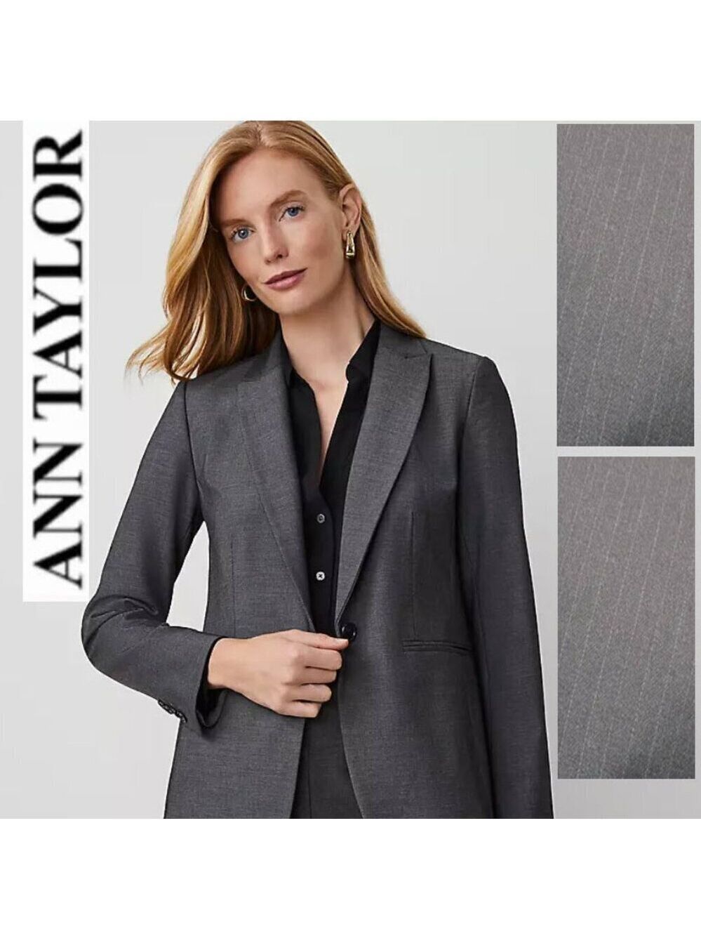 Ann Taylor Wool Pinstripe Two-Button Grey Blazer Size 10 NEW WITHOUT TAGS
